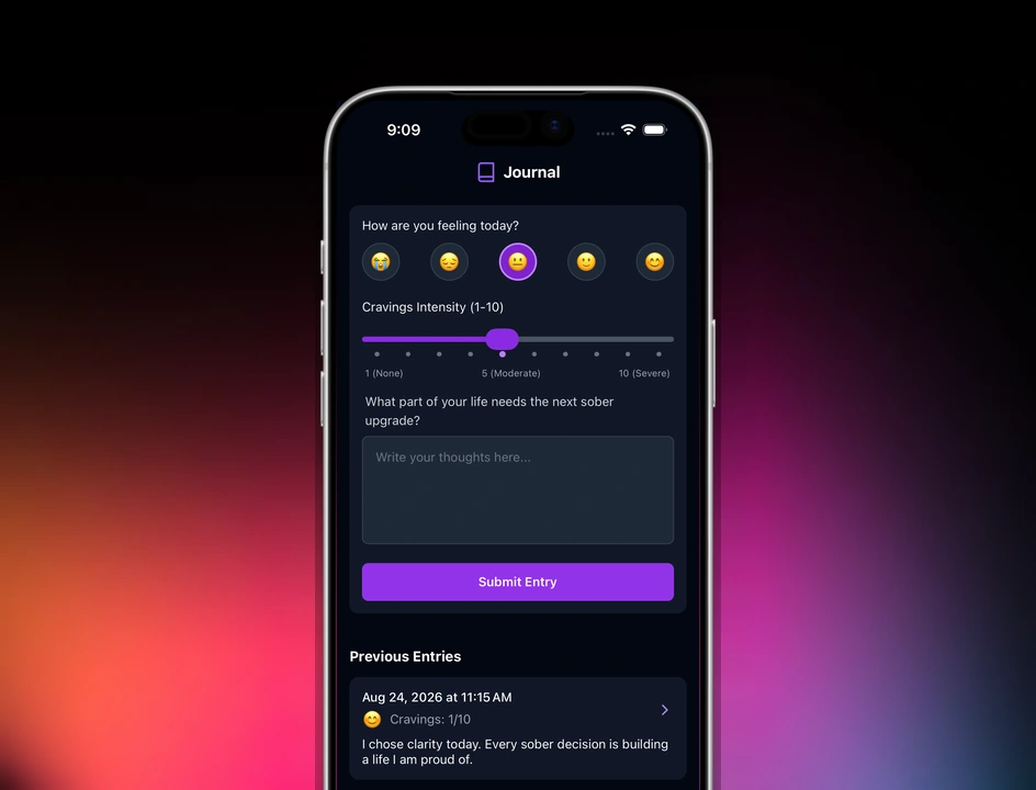Tolbo guided sobriety journal with mood and craving check-in